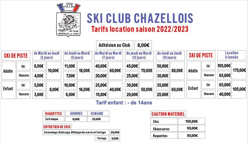 LOCATION DE SKI , RAQUETTES 2022/2023